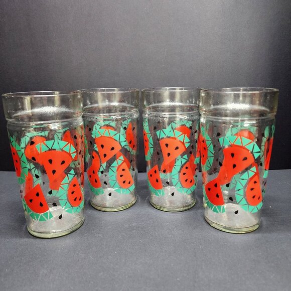 Vintage Anchor Hocking Watermelon Jelly Jar Drinking Glasses 6'' Tall - Set Of 4 - Picture 5 of 8